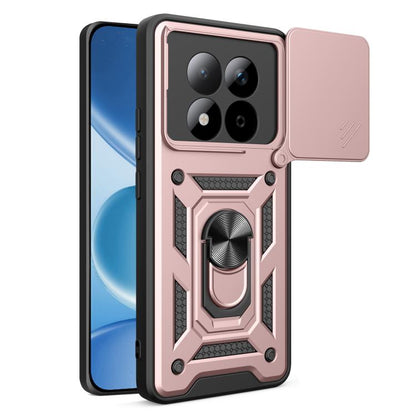 Rugged TPU+PC phone case with sliding camera cover, rose gold armor design