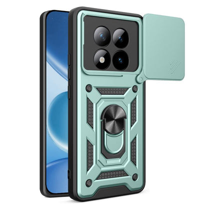Light mint and black rugged TPU phone case with sliding camera cover and ring kickstand