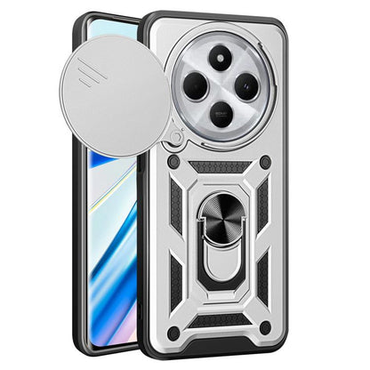 Gray rugged phone case with sliding camera cover, protective camera ring frame