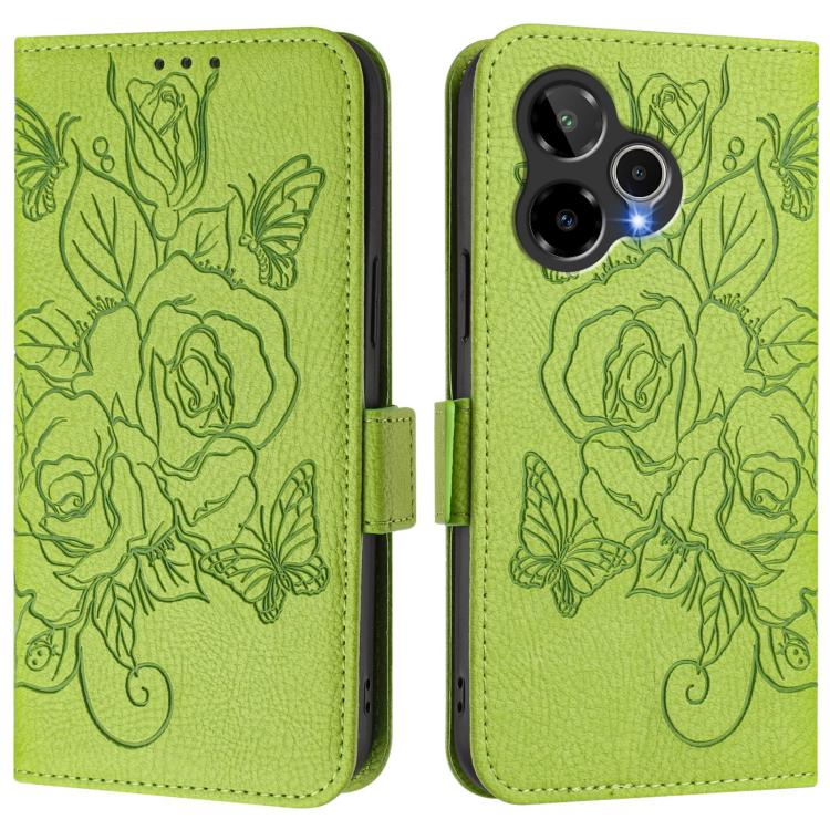 Green embossed rose folio phone case with snap closure