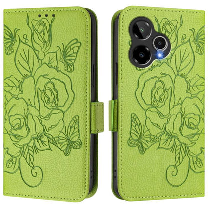 Green embossed rose folio phone case with snap closure