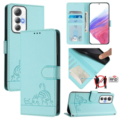 Mint teal embossed cat/rat RFID phone wallet case with lanyard, flip cover