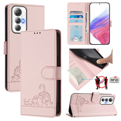 Pink embossed cat/rat RFID phone wallet case with lanyard, flip cover
