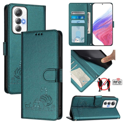 Teal embossed cat/rat RFID phone wallet case with lanyard, card slot pocket