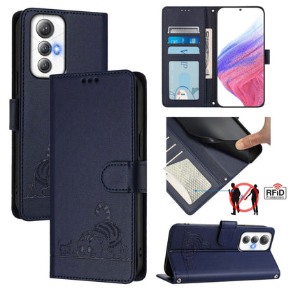 Navy embossed cat/rat RFID phone wallet case with lanyard, flip cover