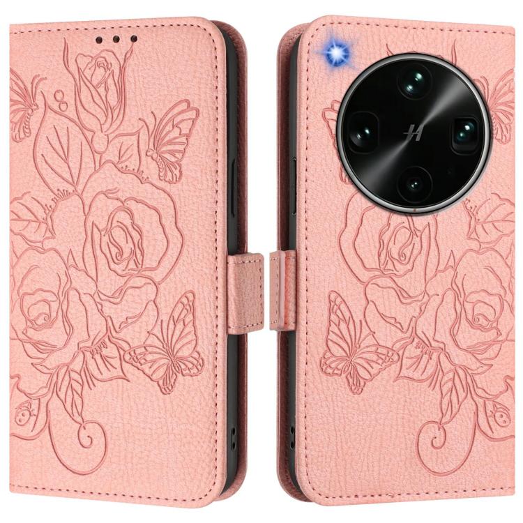 Pink embossed floral RFID phone wallet case with magnetic flap.