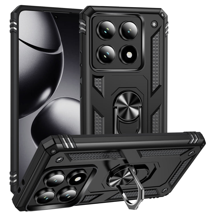 Shockproof phone case with holder ring, black rugged TPU+PC shell, raised corners