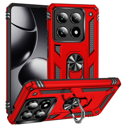 Shockproof TPU+PC phone case with holder, red rugged armor with camera cover
