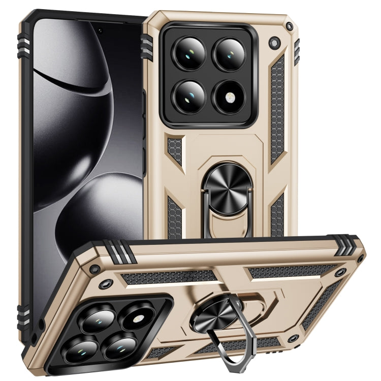 Shockproof TPU+PC phone case with holder, gold rugged armor with camera cover