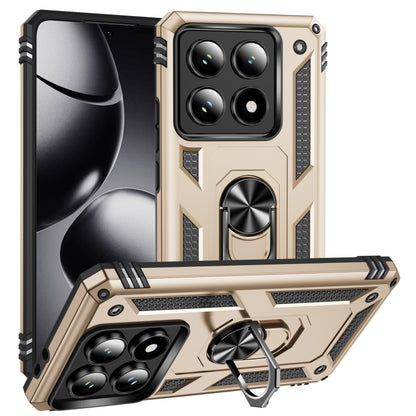 Shockproof TPU+PC phone case with holder, gold rugged armor with camera cover
