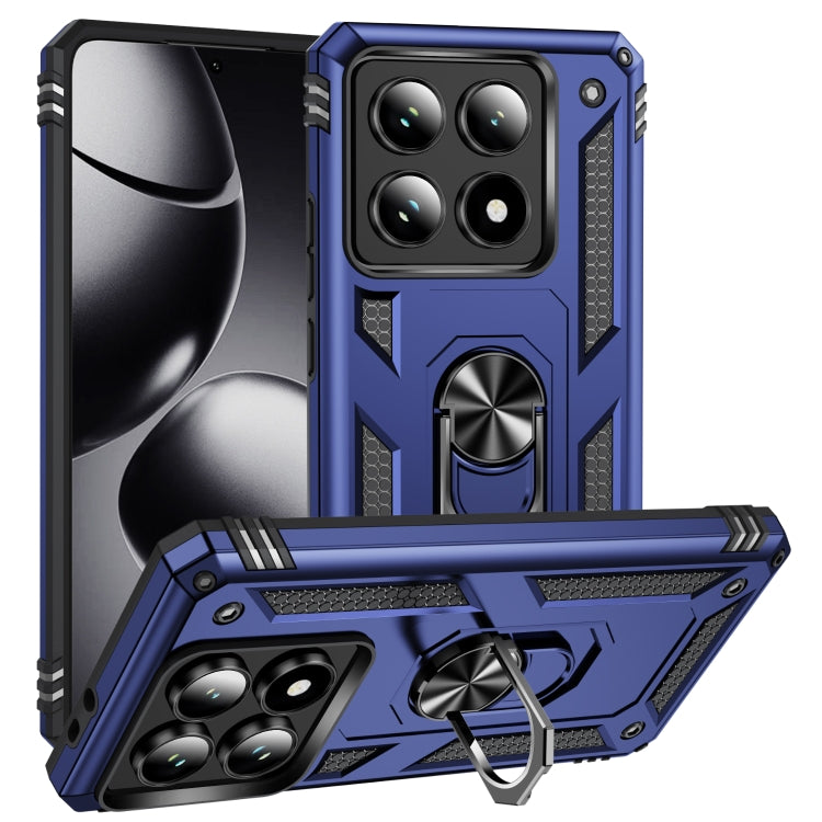 Shockproof TPU+PC phone case with holder, blue rugged armor with camera cover