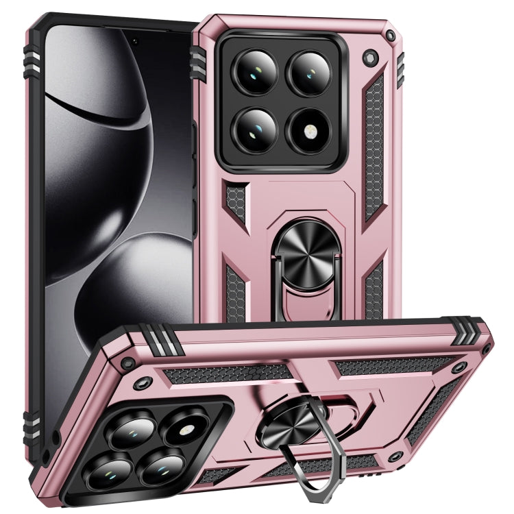 Shockproof TPU+PC phone case with holder, rose pink rugged armor with camera cover