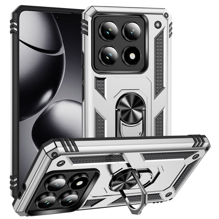 Shockproof TPU+PC phone case with holder, silver rugged armor with camera cover