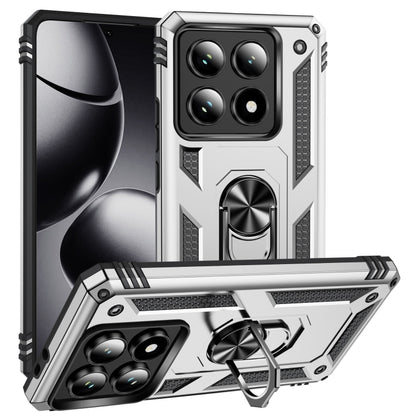 Shockproof TPU+PC phone case with holder, silver rugged armor with camera cover