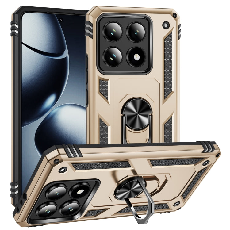 Shockproof TPU+PC phone case with holder, gold rugged armor with camera cover