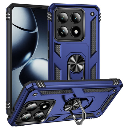 Shockproof TPU+PC phone case with holder, blue rugged armor with camera cover