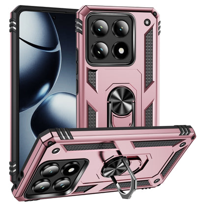 Shockproof TPU+PC phone case with holder, rose pink rugged armor with camera cover