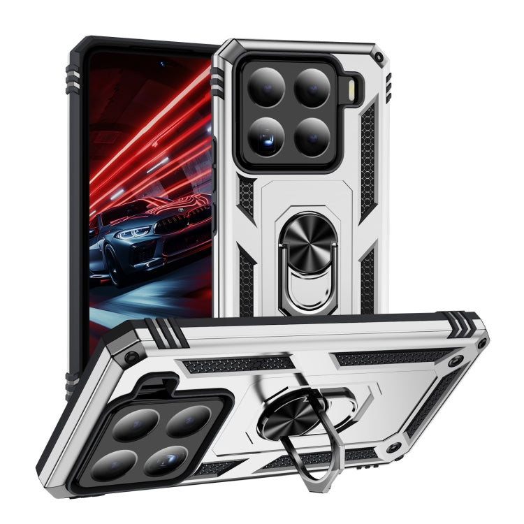 Shockproof phone case with holder ring, white rugged TPU+PC shell, raised corners