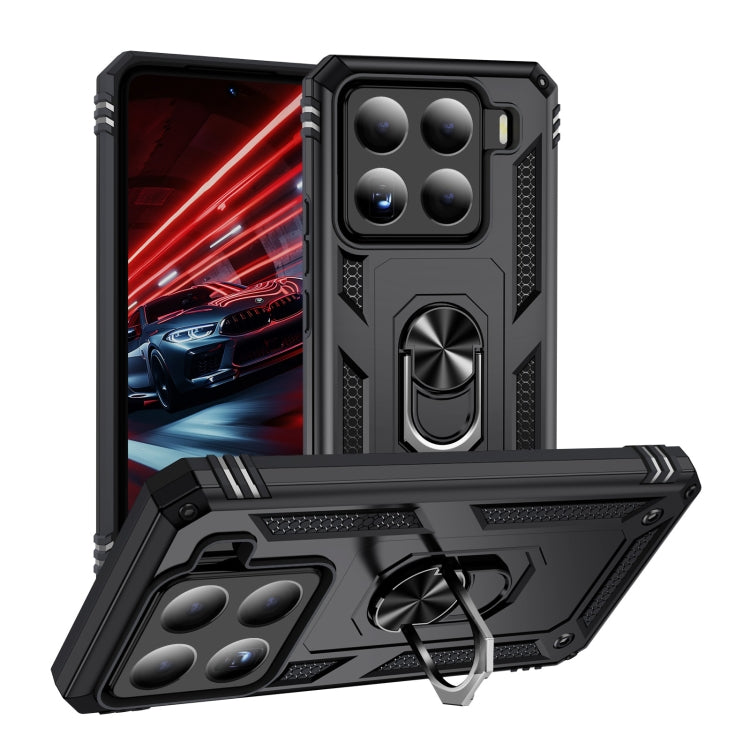 Shockproof rugged phone case with built-in kickstand holder, black TPU and PC