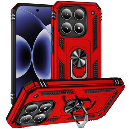 Shockproof rugged phone case with built-in kickstand holder, red TPU and PC