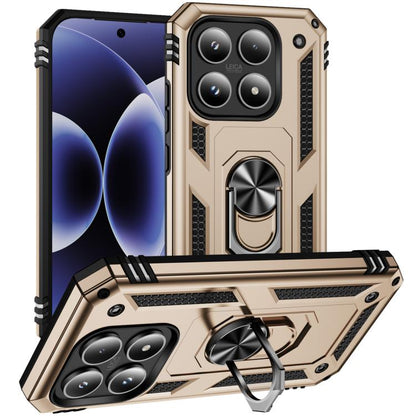 Shockproof rugged phone case with built-in kickstand holder, gold TPU and PC
