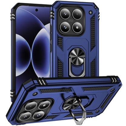 Shockproof rugged phone case with built-in kickstand holder, blue TPU and PC