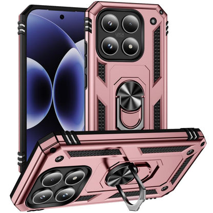 Shockproof rugged phone case with built-in kickstand holder, rose gold TPU and PC