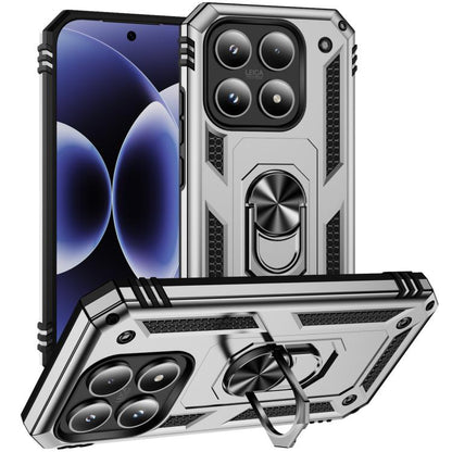 Shockproof rugged phone case with built-in kickstand holder, silver TPU and PC