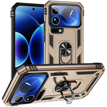 Shockproof phone case with kickstand, gold TPU/PC, protective side rails