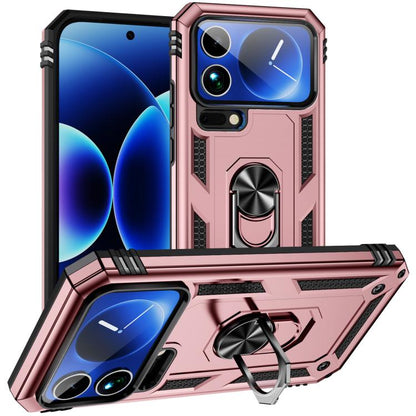 Shockproof phone case with kickstand, rose gold TPU/PC, front lip for screen