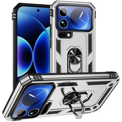 Shockproof phone case with kickstand, silver TPU/PC, rugged bumper frame