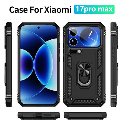 Shockproof TPU + PC phone case with ring kickstand, black, for Xiaomi 17 Pro Max.