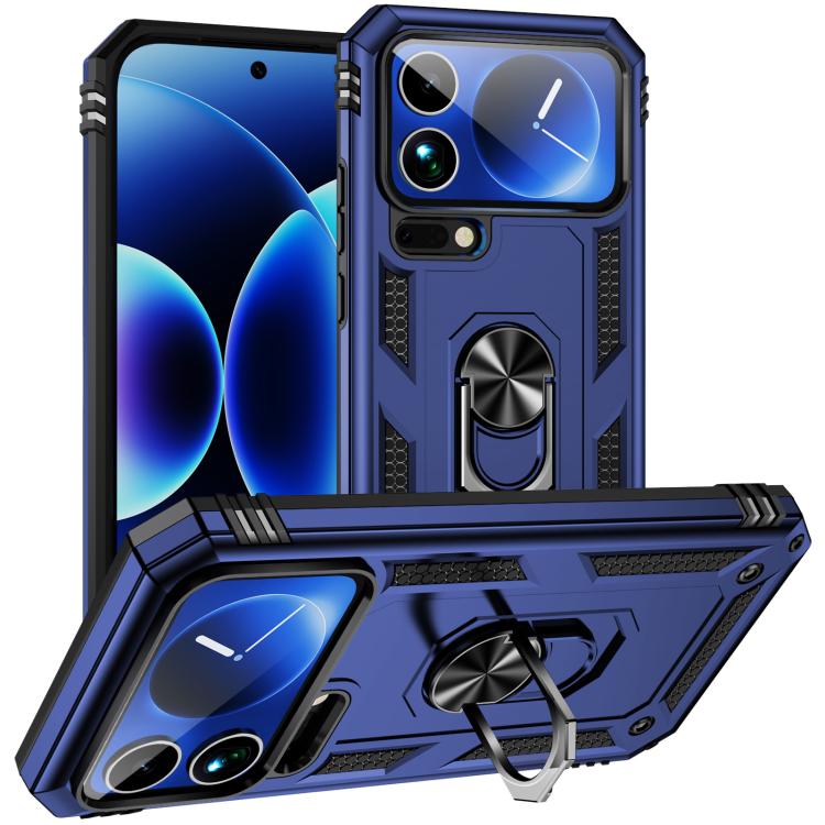 Shockproof TPU + PC phone case with ring kickstand, blue.