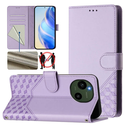 RFID leather folio phone case with honeycomb embossing and flip stand, lavender