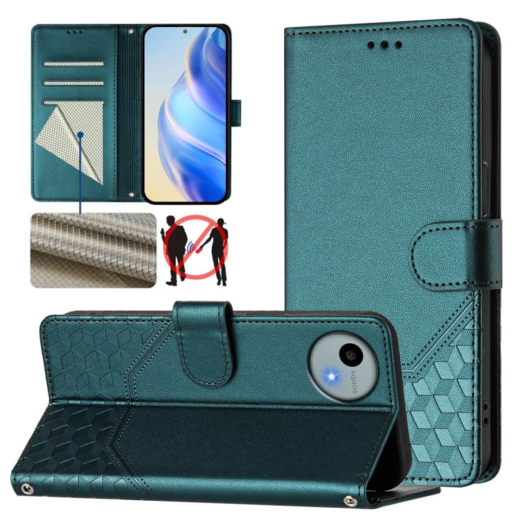 RFID leather folio phone case with honeycomb embossing and flip stand, peacock teal