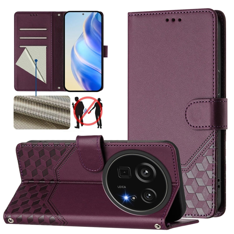 Burgundy honeycomb embossed RFID leather phone case with flip cover and camera cutout