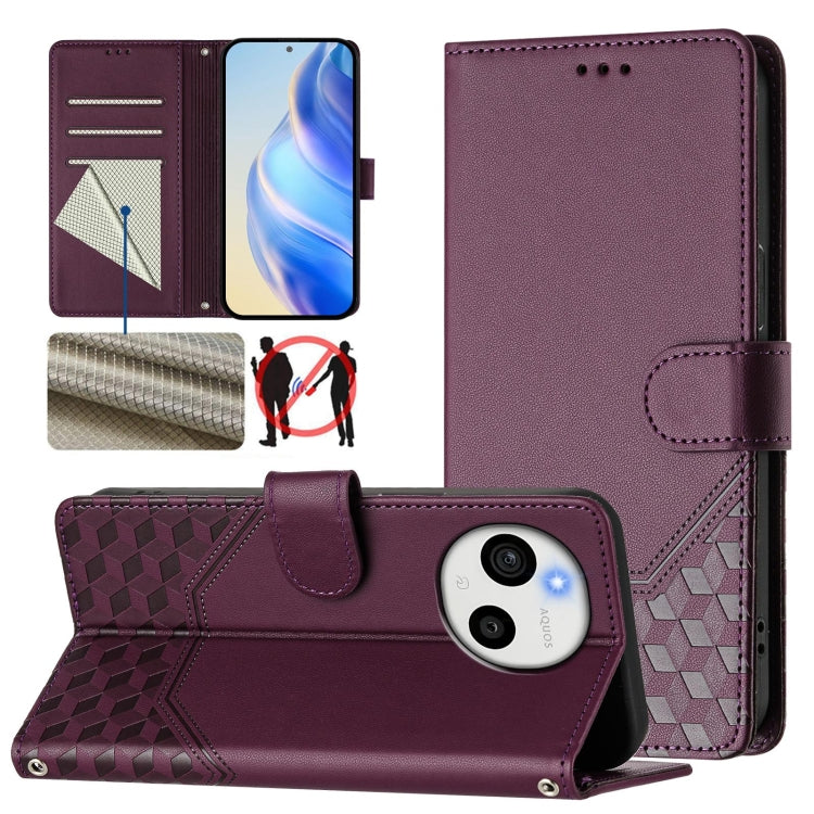 Honeycomb embossed flip wallet leather phone case, deep burgundy with card slots and strap