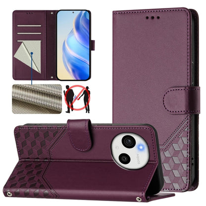 Honeycomb embossed flip wallet leather phone case, deep burgundy with card slots and strap