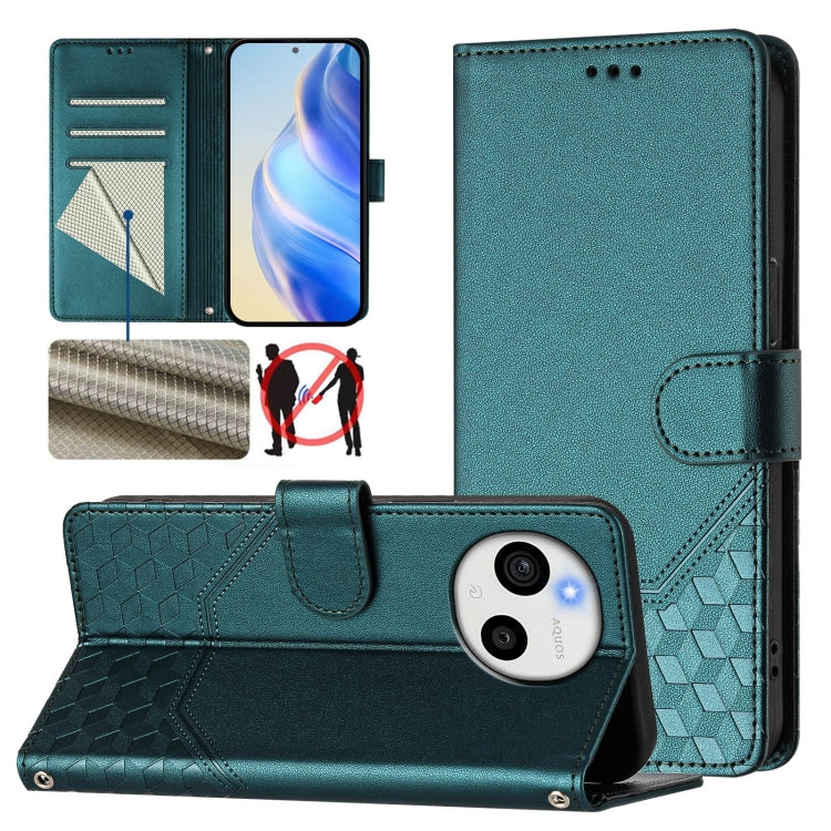Mint green honeycomb embossed RFID leather phone case with flip cover and card slots