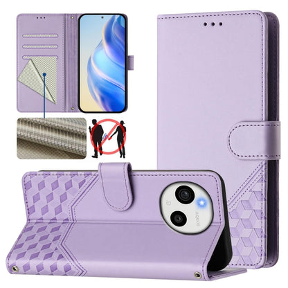 Lavender honeycomb embossed RFID leather phone case with flip cover and camera cutout
