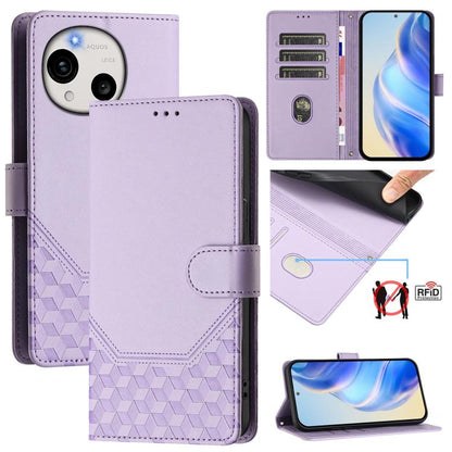 Lilac lavender honeycomb embossed RFID leather phone case with flip cover and card slots