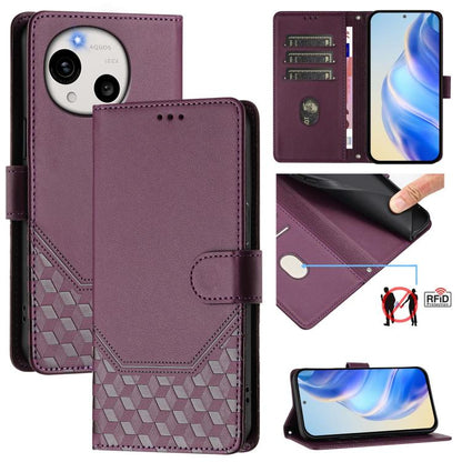 Burgundy/plum honeycomb embossed RFID leather phone case with flip cover and card slots
