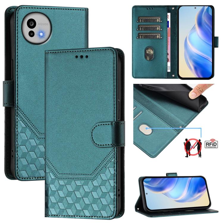 Mint teal honeycomb embossed RFID leather phone case with flip cover and card slots