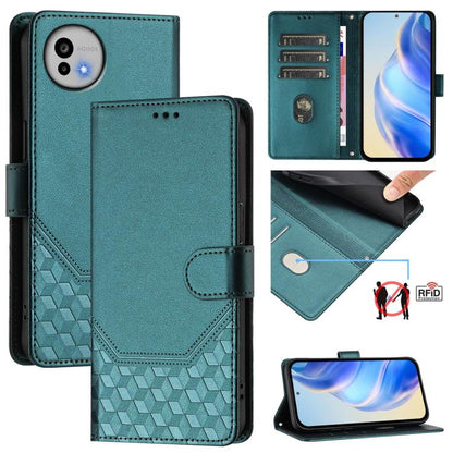 Mint teal honeycomb embossed RFID leather phone case with flip cover and card slots