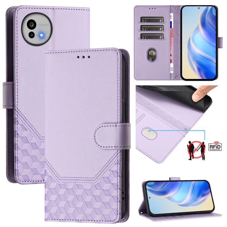 Lavender honeycomb embossed RFID leather phone case with flip cover and card slots