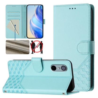Aqua embossed leather flip phone case with stand and card slots