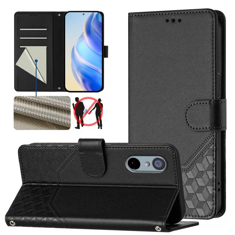 Dark gray embossed leather flip phone case with stand and card slots