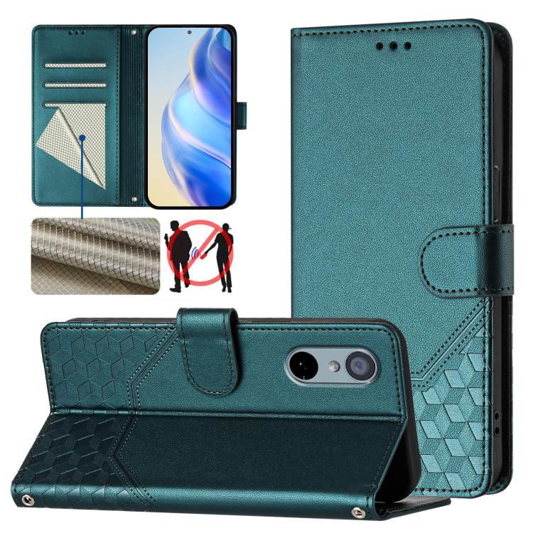 Mint green honeycomb embossed RFID leather folio phone case with card slots