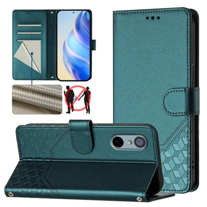 Mint green honeycomb embossed RFID leather folio phone case with card slots