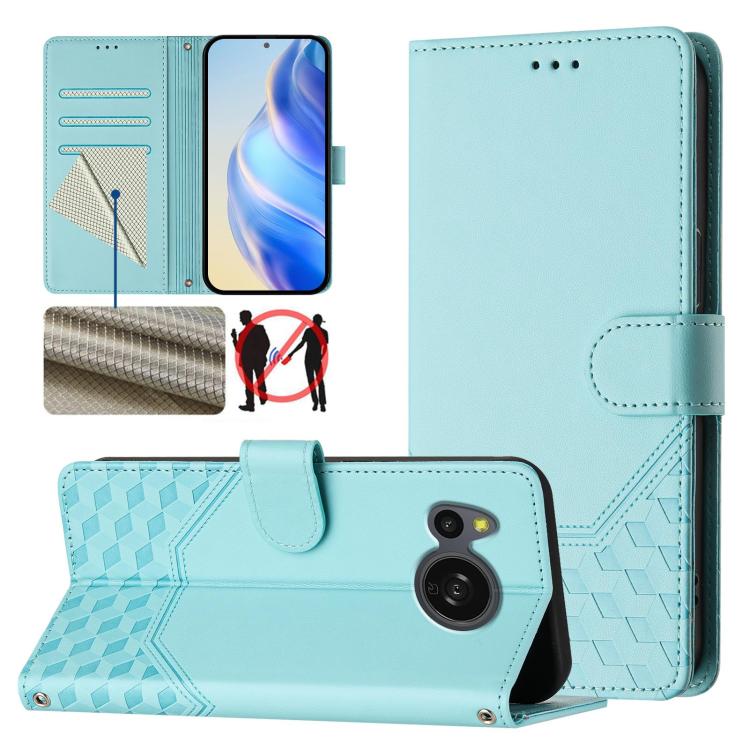 Light blue embossed leather flip phone case with stand and card slots